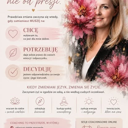 Magdalena Niesterczuk — kobieta z różowymi kwiatami, coaching życiowy i rozwój osobisty